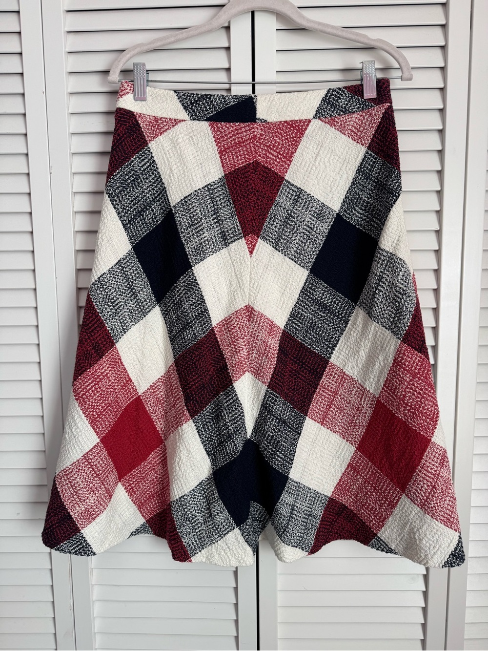 Brooks Brothers Red White Blue A-Shape Plaid Knit Linen Cotton Midi Skirt 4